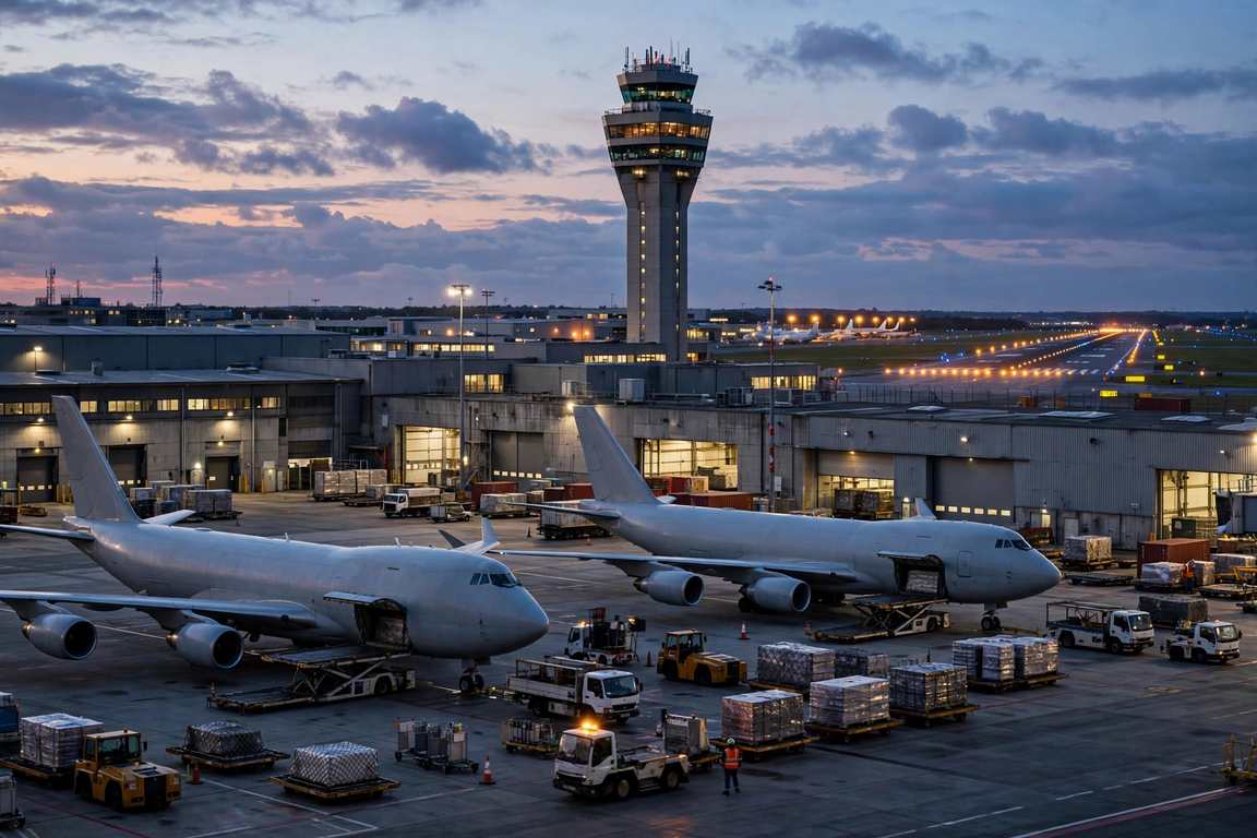 Port control tower overseeing terminal operations