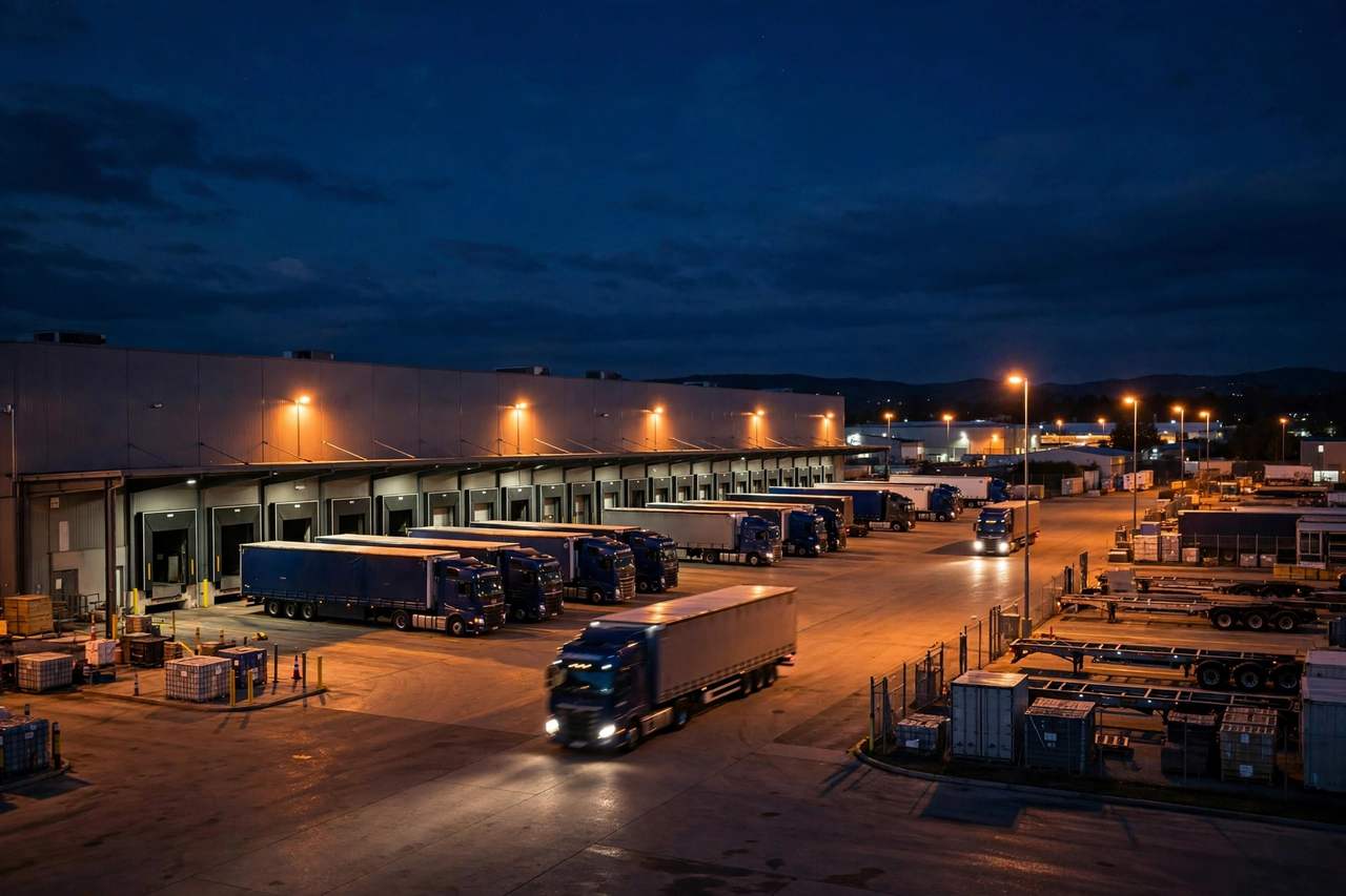 Logistics hub operating at night