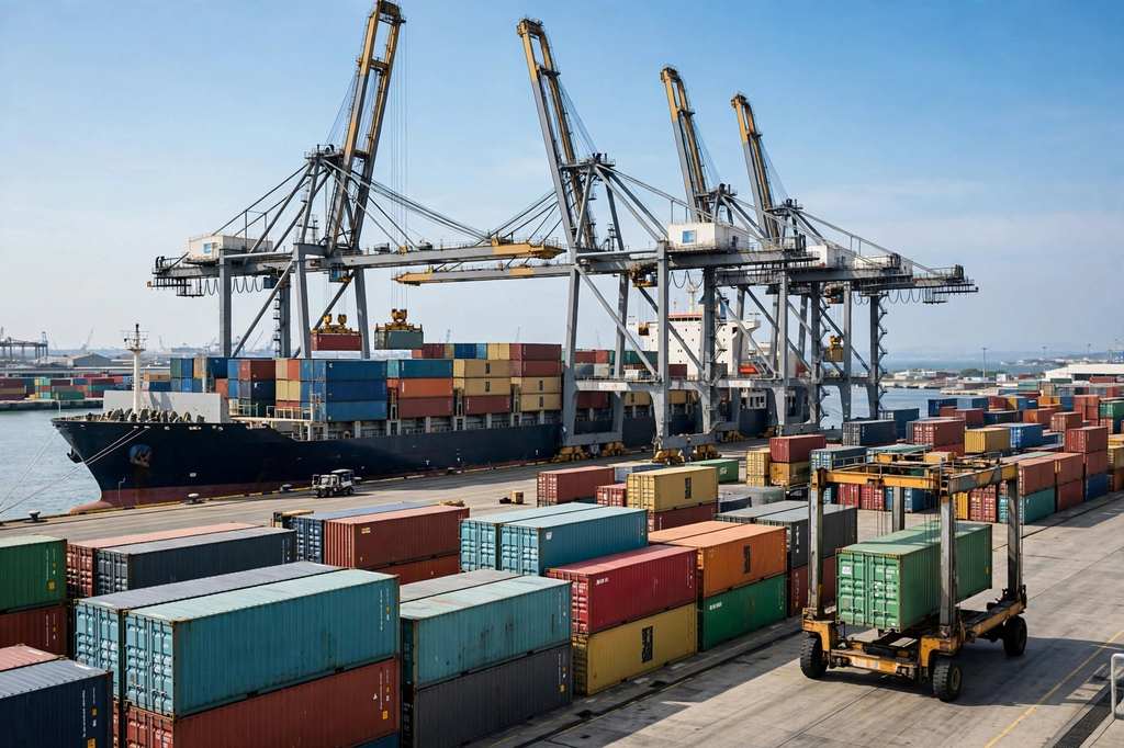 Container vessels at the Port of Manzanillo, Mexico's Pacific gateway